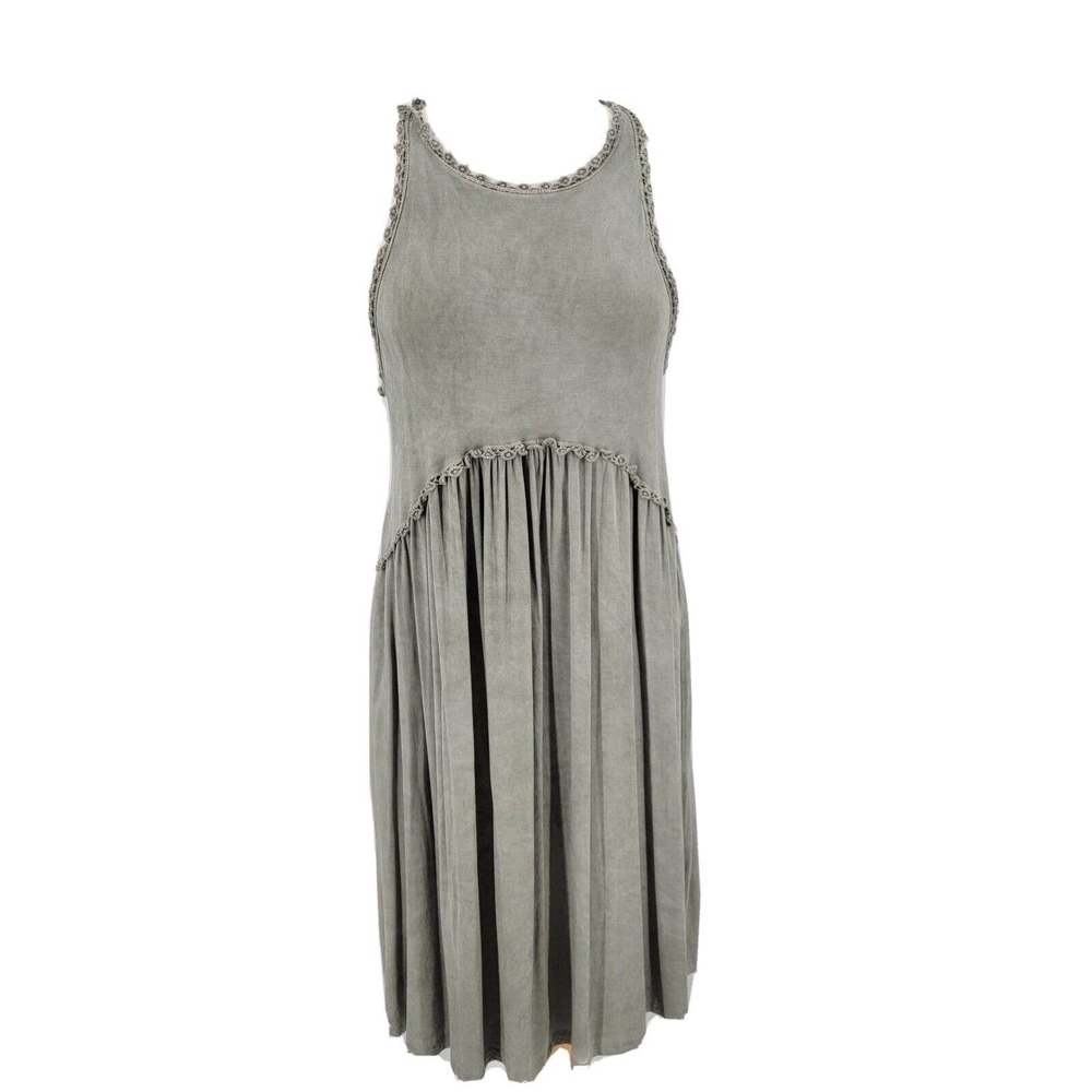 POL Anthropology Women's Medium Baby Doll Tank Sage Zipper Back Midi Dress